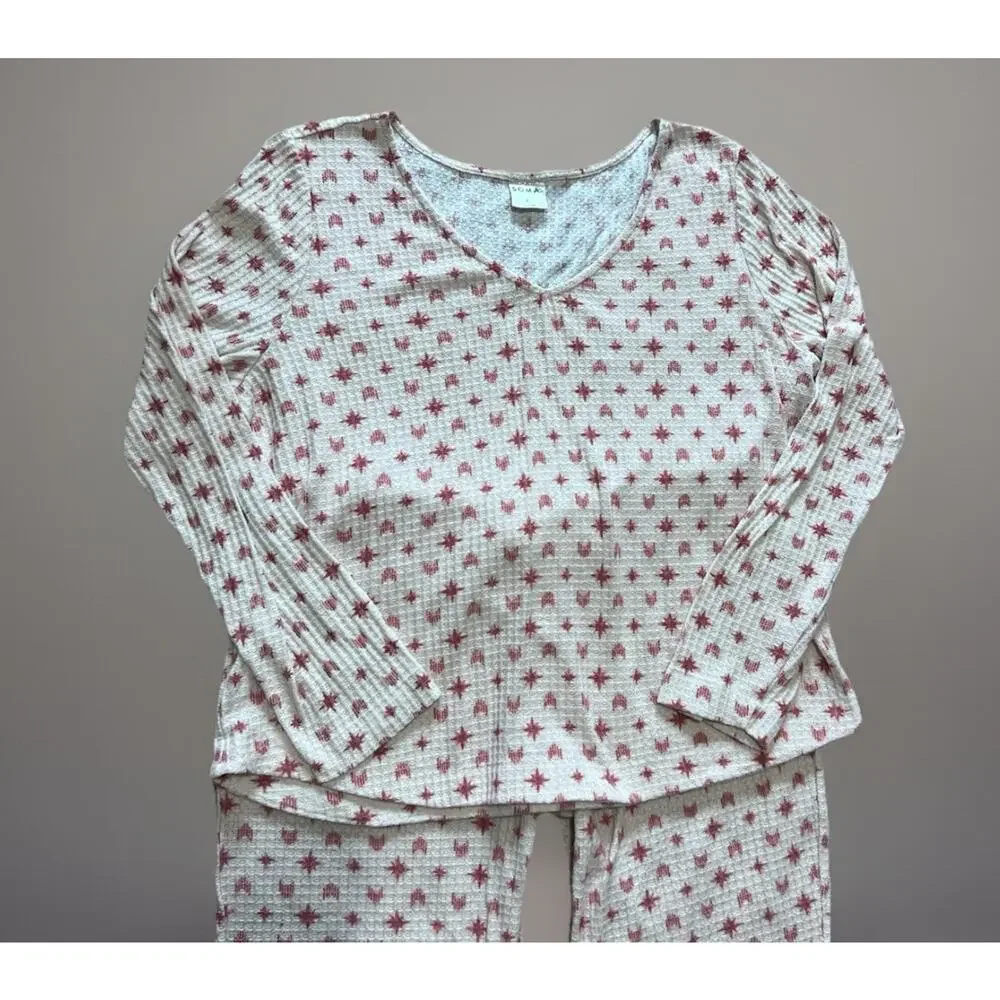 Soma Brushed Cozy Waffle Knit Pajama Jogger 2pc Set Falling Star Pink Lounge L